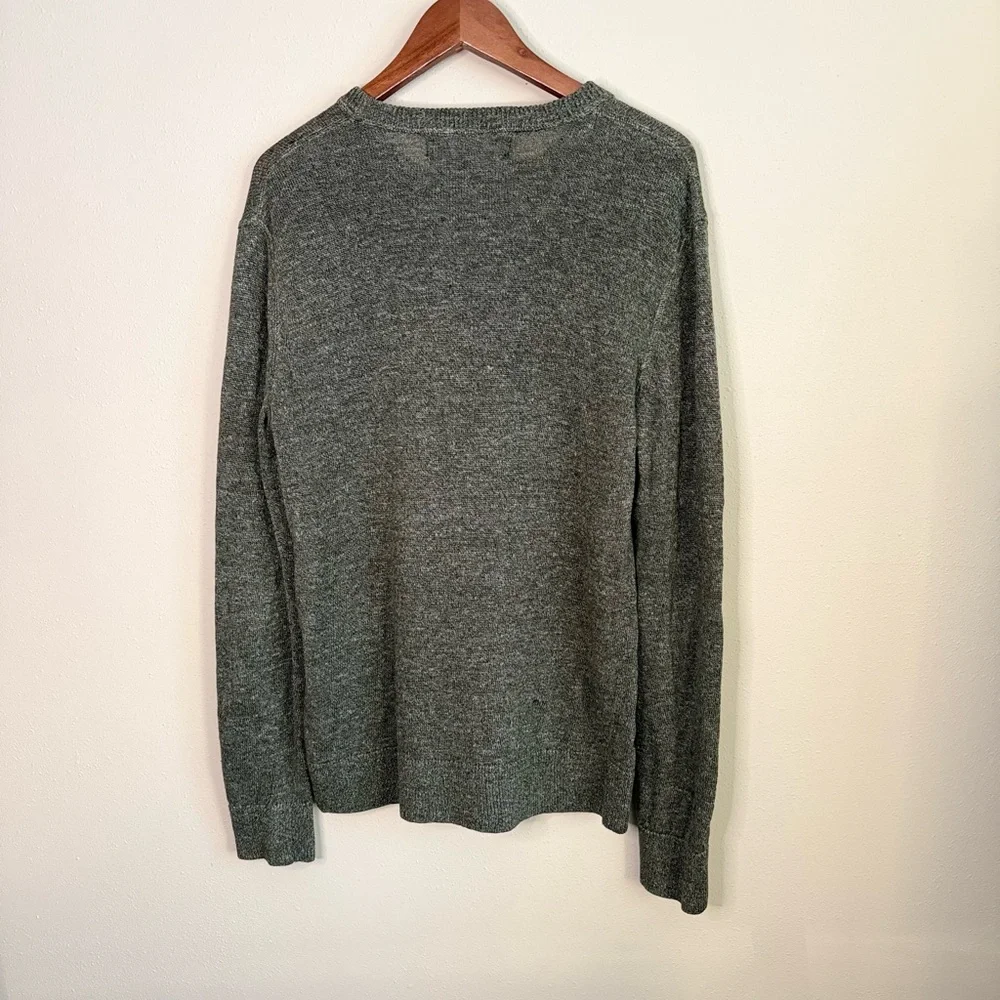 Banana Republic Italian Linen Sweater Mens L Tall Olive Green Lightweight Knit